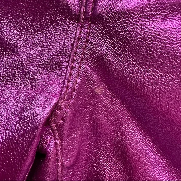 Frame Denim Metallic Pink Magenta Purple Straight Leg Leather Pants 24 XS - Picture 9 of 11